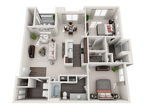 Floor plan for 2 beds, 2 baths, 1246 sqft